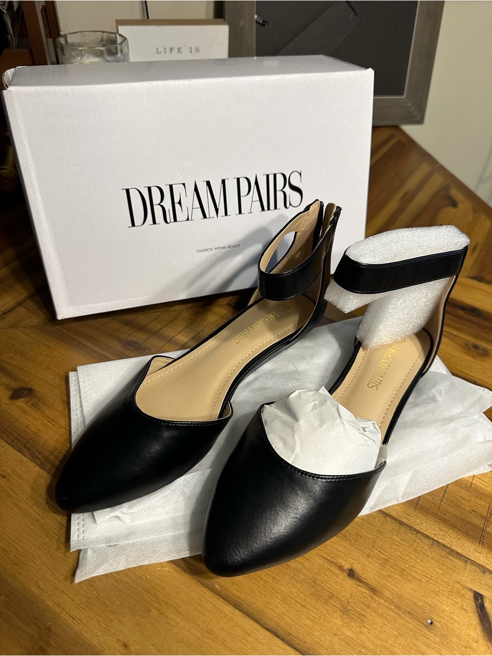 Dream Pairs Black Pointed-Toe Ankle-Strap Wedges